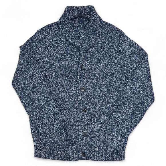 GAP Men's Academia Chunky Fisherman Knit Cardigan Sz L Blue Heritage Cabincore - Picture 1 of 7